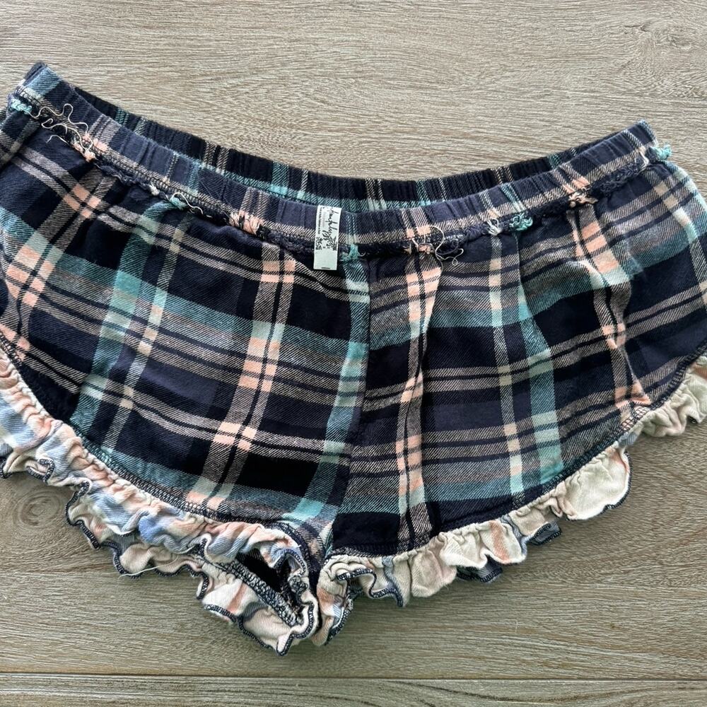 Free People Womens Flannel Plaid Pajama PJ Shorts Sz M